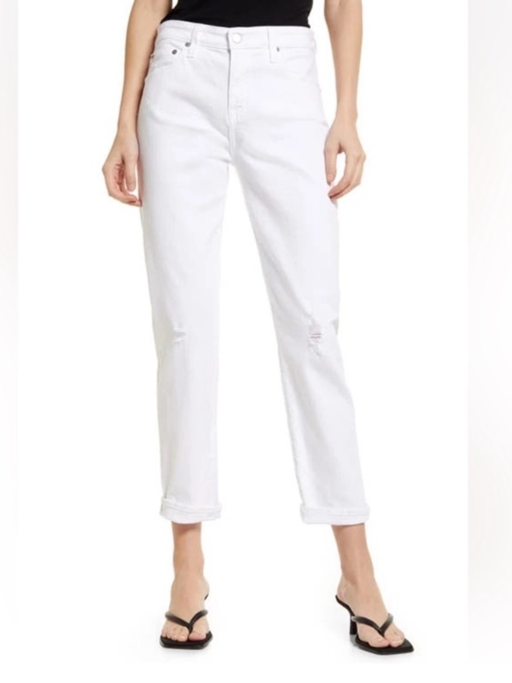AG Ex-Boyfriend Slouchy Slim Crop Jeans 1 Year Base White Distressed Denim 29